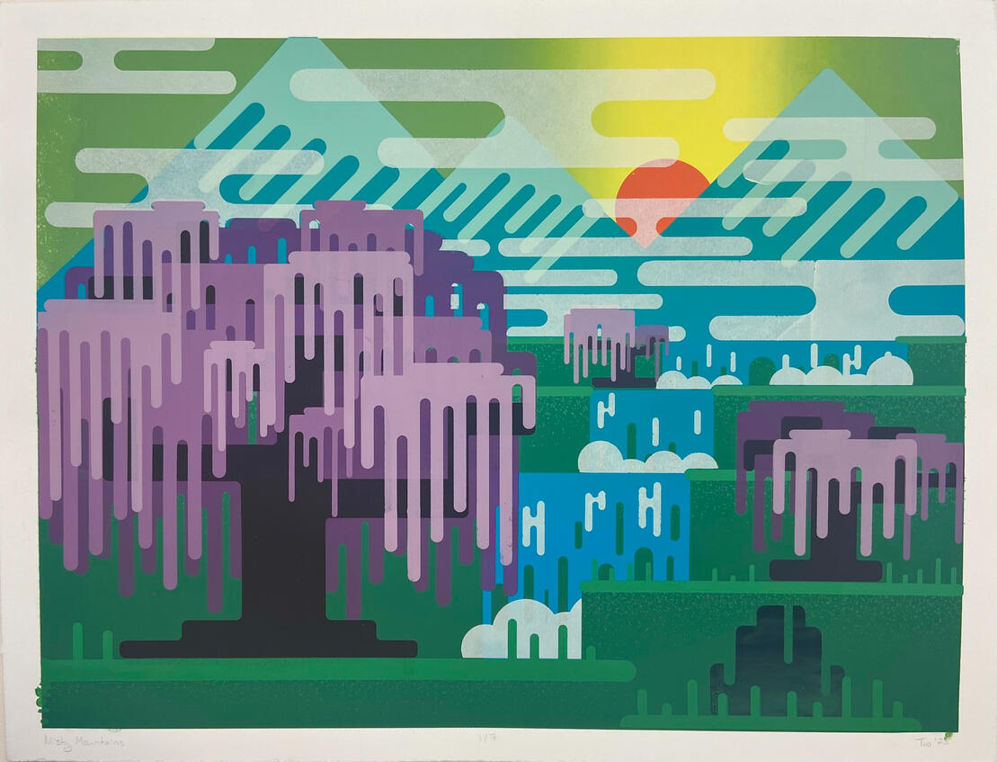 Misty Mountains, Screen print, 2023, 21x16"