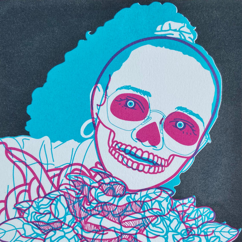 Gardenias and Mushrooms, Screen Print, 2023, 3.5x4.2”